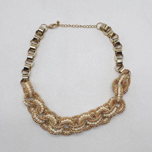 Elegant Gold Faux Pearl Beaded Chain Necklace With Adjustable Lobster Clasp For - Picture 2 of 7